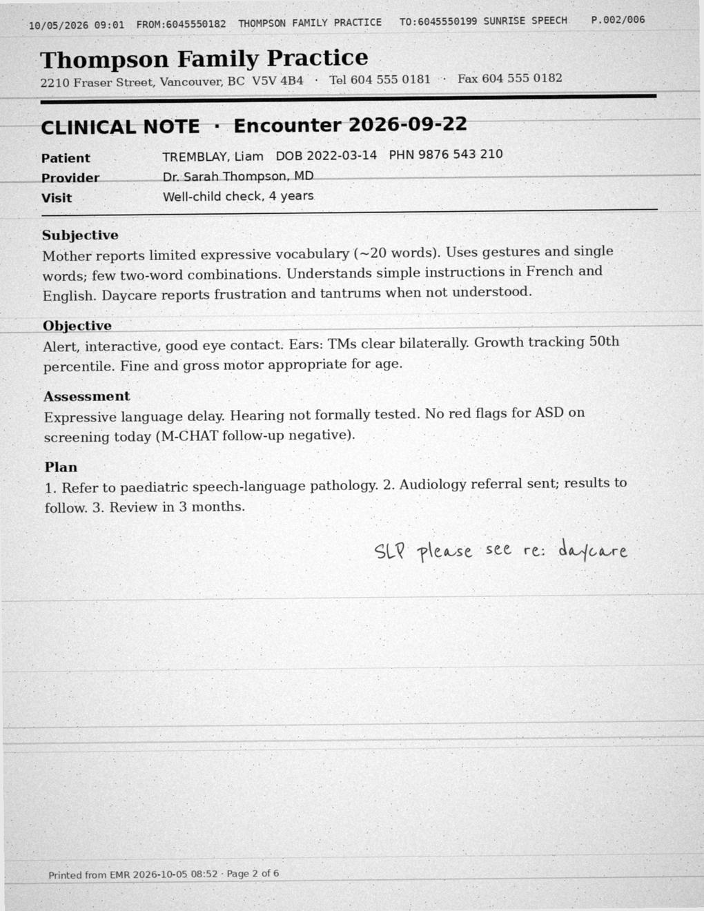 Clinical note, page 2