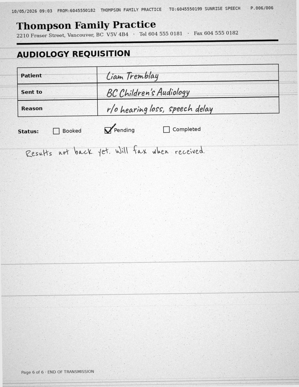 Audiology requisition, page 6